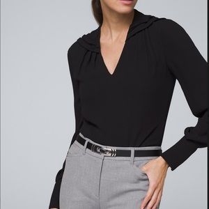 White House Black Market Pleat-Detail Black Woven Blouse, Size M